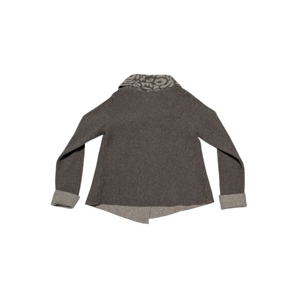 Chiaramente Italian Wool Asymmetrical Cardigan Sweater Brown Leopard Print Top - Picture 2 of 5